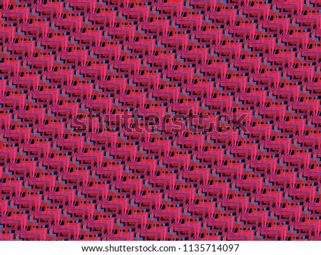 A hand drawing pattern made of red blue and fuchsia on a black background.