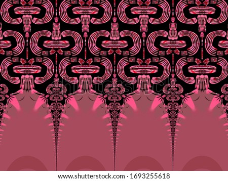 A hand drawing pattern made of red and pink tones on a black background 