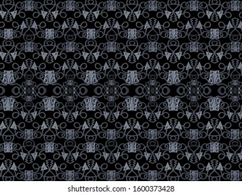 A hand drawing pattern made of silver sterling lines on a black background