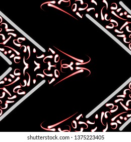 A hand drawing pattern made of white and red on a black background 