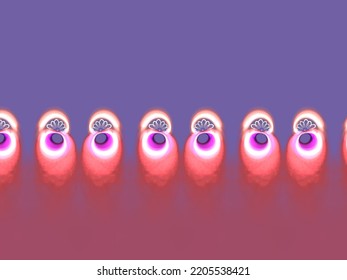 A hand drawing pattern made of white and pink circles on a lavender background