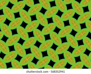 A hand drawing pattern made of yellow and green on a black background.