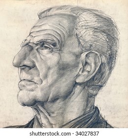 hand drawing picture, the man with the big nose, pencil technique