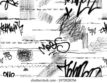 Hand drawing seamless graffiti pattern, hand writing, watercolor
