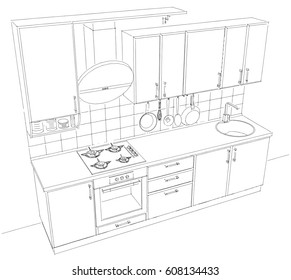 Hand Drawing Small Modular Kitchen Furniture Stock Illustration ...