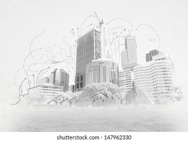 Hand drawing of urban scene. Construction concept - Powered by Shutterstock