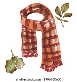 Hand drawing watercolor autumn clothes and accessories: red scarf. Use for poster, print, card, template, market, shop, advertising, pattern - Powered by Shutterstock