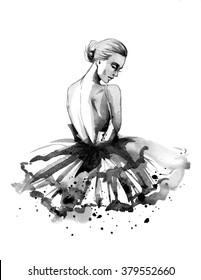 Hand Drawing Watercolor Ballerina, Illustration