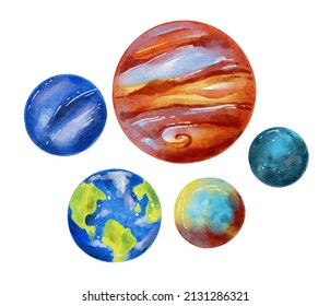 Hand Drawing Watercolor Set Planets Aquarelle Stock Illustration ...