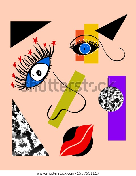Hand Drawn Abstract Face Eyes Nose Stock Illustration