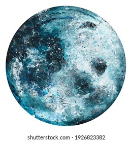 Hand Drawn Acrylic Watercolor Moon