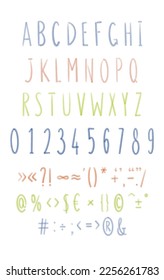 hand drawn alphabet, colour doodle font