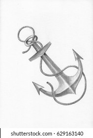 Hand Drawn Anchor With Rope, Pencil Drawing