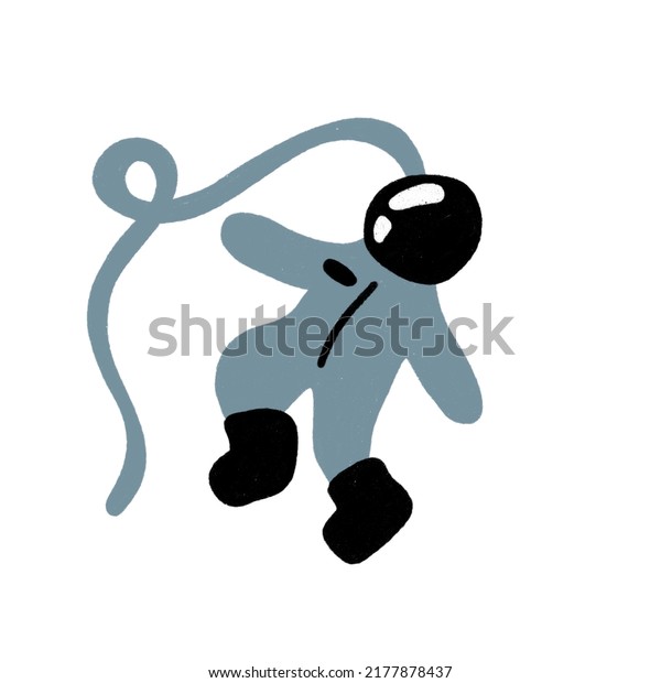 hand drawn
astronaut flying on white
background