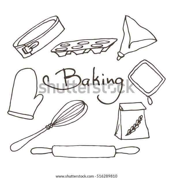 Hand Drawn Baking Tools Set Bakery Stock Illustration 516289810