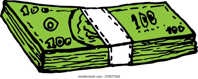 Hand Drawn Bank Note Stack Cartoon Stock Illustration 375077563 ...