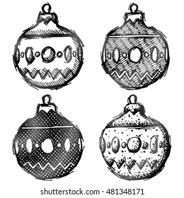 Hand Drawn Bauble (holiday Decoration). Sketch Of Christmas Tree Ornament In Doodle Style