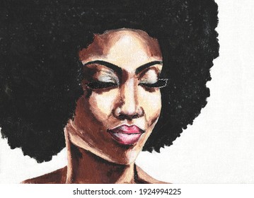 Hand drawn beautiful african woman  African woman and closed eyes white background  Black lives matter