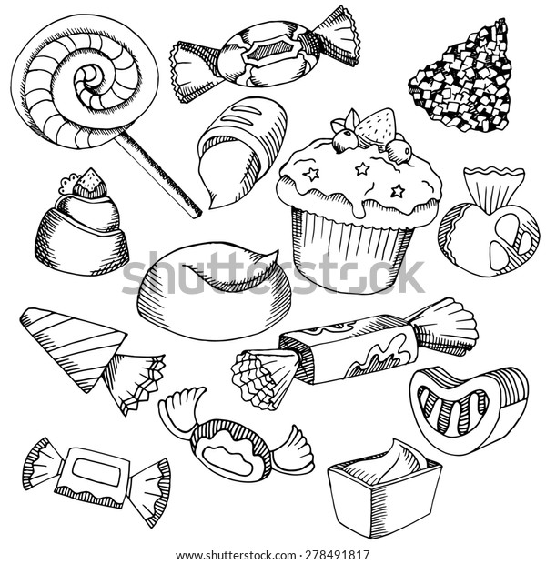 Hand Drawn Black Graphic Candy Contour Stock Illustration 278491817