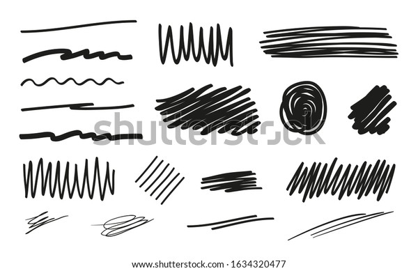 Hand drawn black underlines on white. Stroke\
chaotic patterns. Black and white illustration. Sketchy elements\
for posters and\
flyers