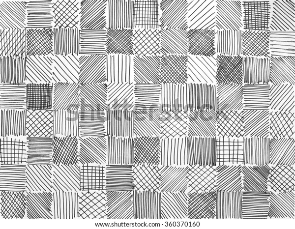 手描きのブロック背景に さまざまなハッチング作業のスケッチ落書きを 縞模様の線のランダムなパターンに 白黒とグレー色の斜めのマーカーストロークを持つ の イラスト素材