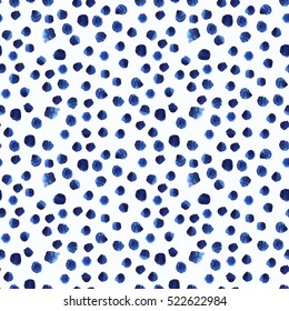 hand drawn blue watercolor polka dot seamless pattern 