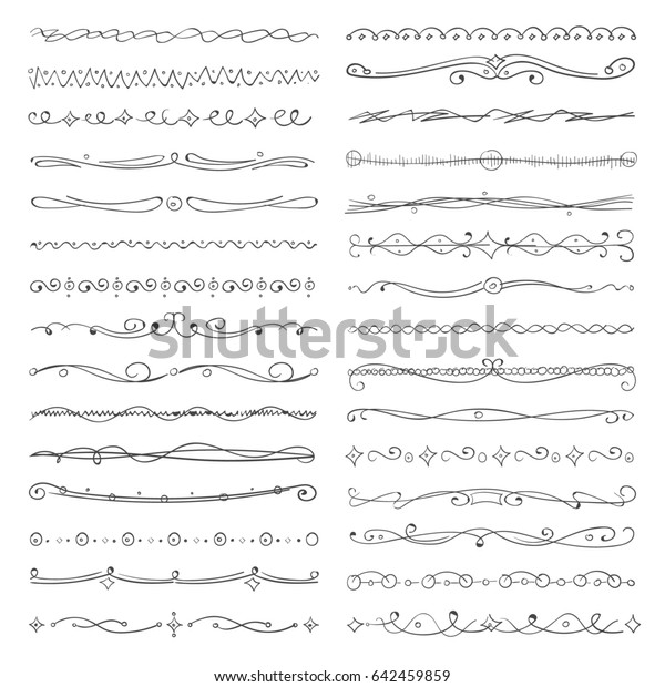 Hand drawn borders,\
dividers, sketch line frame borders set. Scribble border for page\
illustration