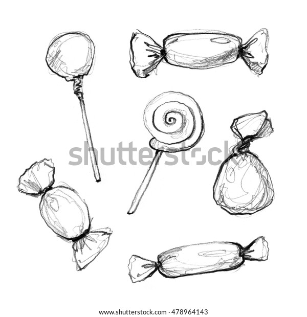 Hand Drawn Candy Sweets Set White Stock Illustration 478964143