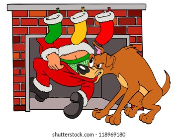 Hand Drawn Cartoon Bad Dog/Santa Claus & Bad Dog Christmas