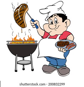 hand drawn cartoon BBQ chef/Barbecue Guy