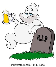 Hand Drawn Cartoon Of A Ghost/Halloween Ghost Drinking Beer