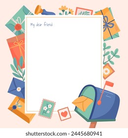 Hand drawn cartoon mail composition