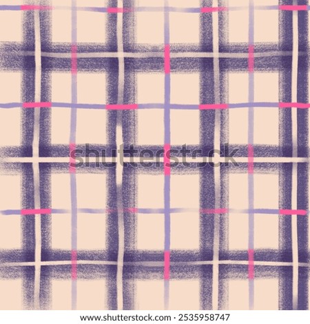 Hand drawn checkered Seamless Pattern. Abstract style plaid, gingham cloth, tartan. Colorful Background. Suits for textile, fabric covers, packaging and gift wrap. Trendy illustration. Print template