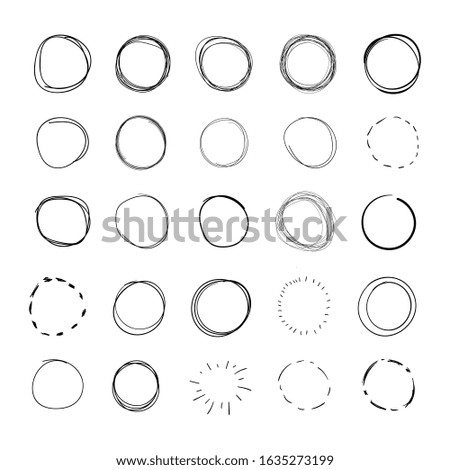 Hand Drawn Circles, Round Scribble Lines Set Isolated on White Background, Black and White Design Elements, Doodle Drawings.