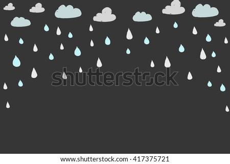 Hand drawn clouds and rain on dark grey background with copy space