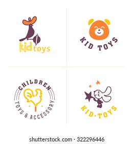 Hand Drawn Collection Of Baby Logo. Kids Fashion Label Design. Children Clothes Brand. Baby And Kid Store Insignia.