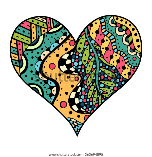 Hand Drawn Colored Hearts Zentangle Style Stock Illustration 363694895 