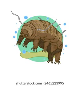 Hand Drawn Colorful Line Art Micro Animal Tardigrade Character,  Isolated Moss Piglet Cartoon Drawing, Zoology Funny Cute Water Bear Illustration  - Powered by Shutterstock