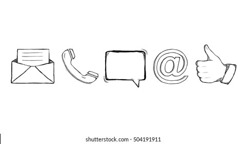 Hand Drawn Contact Icons Illustration On White Background