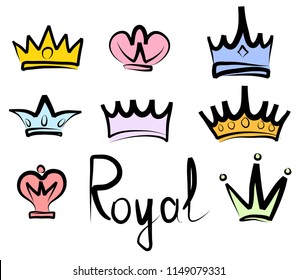 Hand Drawn Crowns Logo Icon Collection Stock Illustration 1149079331 ...