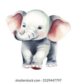 Hand drawn digital  watercolor illustration perfect for childish design celebration birthday party or baby shower poster postcard art cute baby animal elephant plastel colours - Powered by Shutterstock