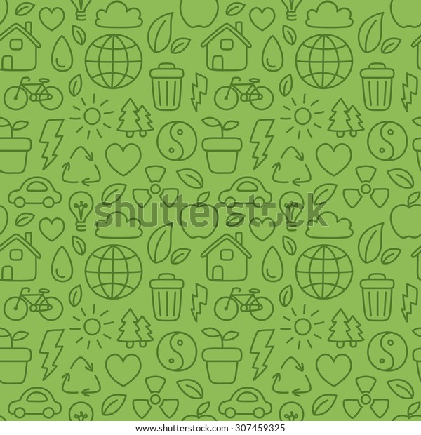 Hand drawn doodle\
ecology seamless\
pattern.