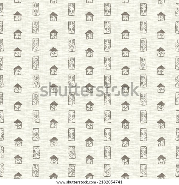 Hand\
drawn doodle house linen effect texture pattern. Seamless woven\
natural gray decorative print for canvas wallpaper.\
