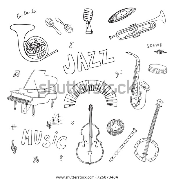 Hand Drawn Doodle Jazz Music Instruments Stock Illustration 726873484