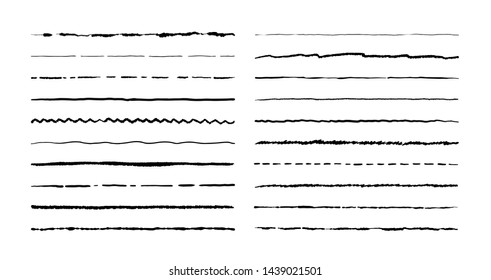 Hand Drawn Doodle Lines. Pencil Stroke Underline Sketch, Pen Grunge Border Set, Cartoon Frame Elements.  Doodle Brush Set