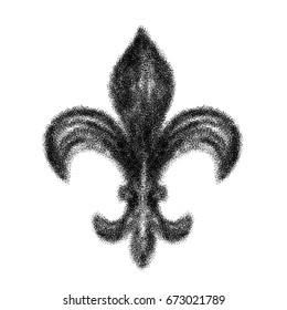 Hand Drawn Doodle Of A Single Fleur De Lis For Decoration Made With Triangle 
Confetti Digital Air Spray Brush In Black On A White Background