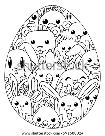 hand drawn easter eggs coloring book stock illustration