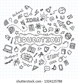 Hand Drawn Education Concept. School Doodles Icons Set