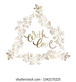 Hand drawn elegant triangular gold brunch frame with lettering Be jolly. Wedding elegant ornament. ornate floral frame with scandinavian elements. - Powered by Shutterstock