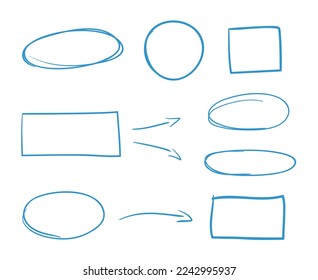 Hand drawn elements on isolated white. Hand drawn sketches. Abstract quick frames and arrows